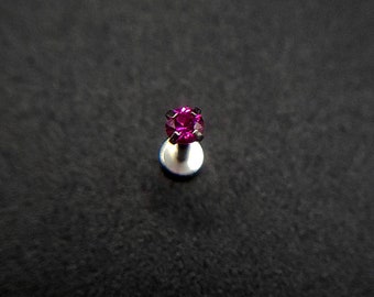 Natural hot pink Ruby Push pin, flat back, stud piercing, surgical steel, 6mm-12mm, Gold plating options available