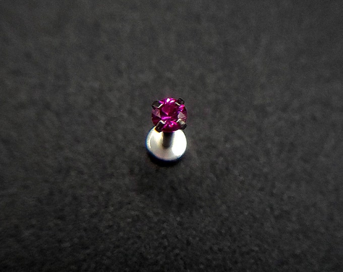 Natural hot pink Ruby, flat back, stud piercing, Titanium, 6mm-12mm