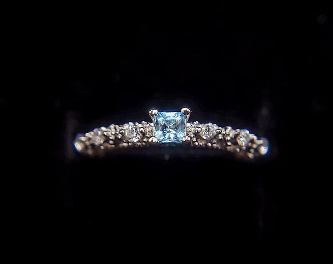 Natural blue topaz vintage style ring. Cz accents, sterling silver, size 4, topaz ring, silver ring, vintage remake ring, blue topaz ring
