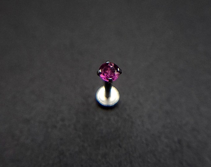 Natural garnet, flat back, stud piercing, Titanium, 6mm-12mm