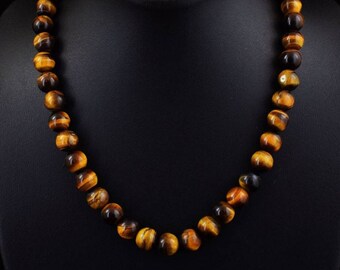 Tiger eye bead necklace. Genuine tiger eye, Beaded necklace, 10mm  398ct, adjustable length necklace