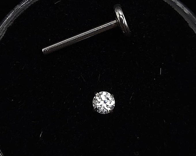 Lab Moissanite threaded, flat back, stud piercing, surgical steel, 6mm-12mm, Gold plating options available