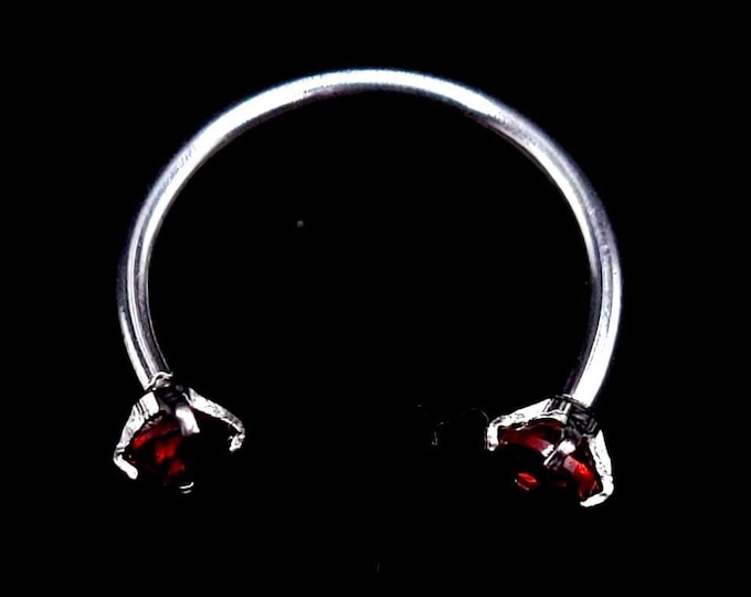 Natural Garnet septum ring. Garnet nose ring, lip ring, eyebrow ring. 16g piercing, gold plated, surgical steel. Red garnet ring, horseshoe