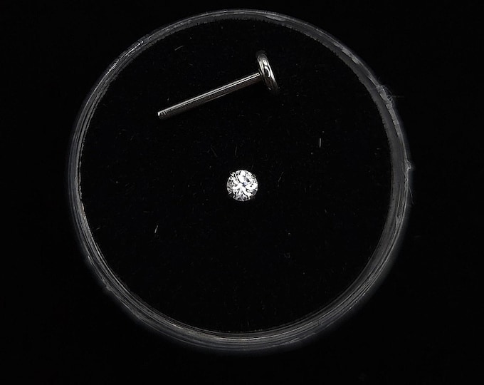 Natural zircon Threaded, flat back, 16g, 18g, stud piercing, surgical steel, 6mm-12mm, Gold plating options available