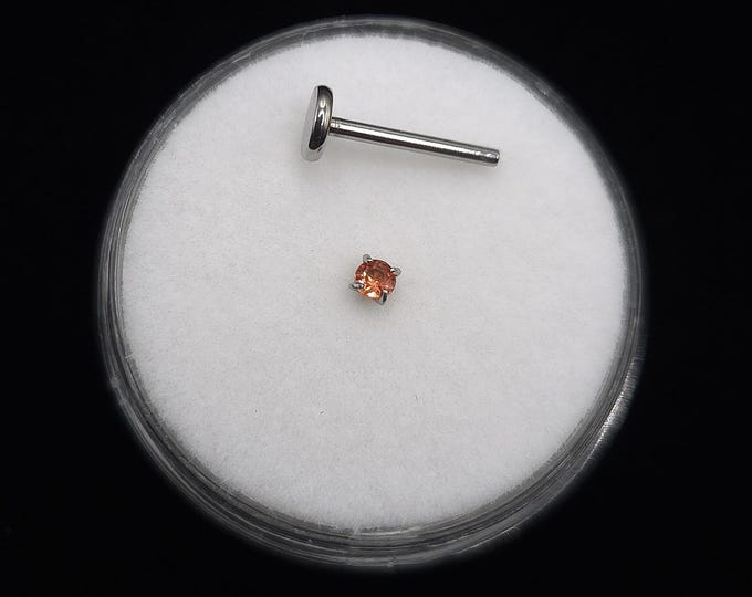 Natural sapphire Push pin, flat back, stud piercing, surgical steel, 2mm, 6mm-12mm, Gold plating options available