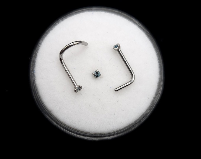 Diamond nose stud 1.5mm, 18g, 20g, 22g, surgical steel, Screw, Bone, L-bend size variations natural gemstones Gold plating options available