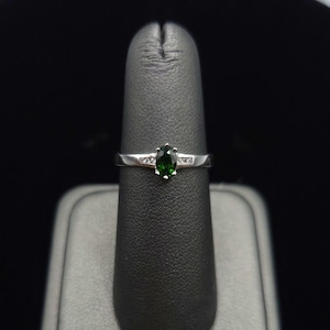 Natural Diopside and sterling silver ring. CZ accents, size 6 3/4, chrome diopside ring, silver statement ring, green ring multi stone ring