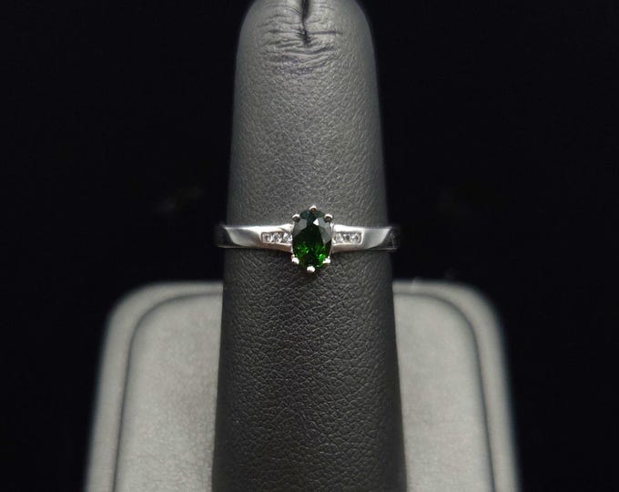 Natural Diopside and sterling silver ring. CZ accents, size 6 3/4, chrome diopside ring, silver statement ring, green ring multi stone ring