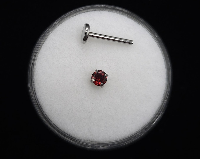 Natural red garnet, flat back, stud piercing, Titanium, 6mm-12mm