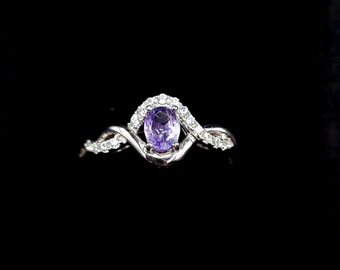 Natural tanzanite and sterling silver ring. CZ accents, size 8us, purple tanzanite ring, silver statement ring, purple ring multi stone ring