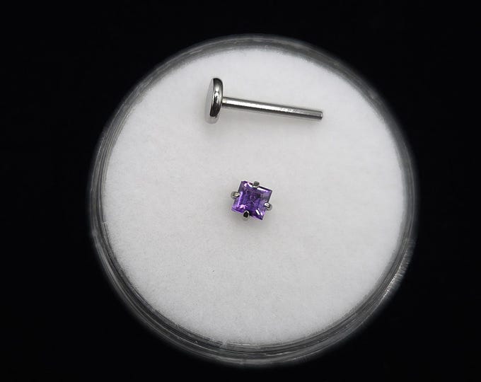 Natural amethyst Threaded, flat back, 16g, 18g, stud piercing, surgical steel, 6mm-12mm, Gold plating options available