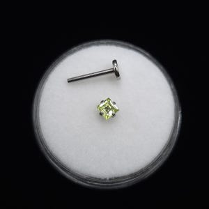 Natural peridot Push pin, flat back, stud piercing, surgical steel, 6mm-12mm, Gold plating options available