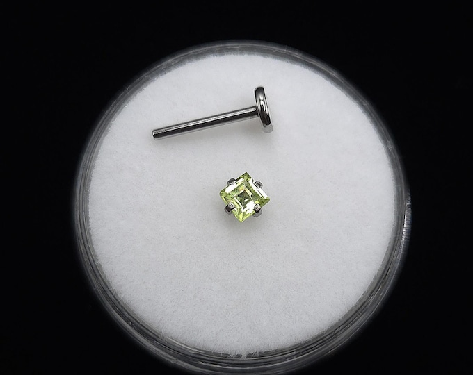 Natural peridot, flat back, stud piercing, Titanium, 6mm-12mm