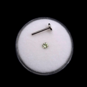 Natural peridot threaded flat back piercing, 1.5-2.5mm, 6-12mm length, 16g, 18g, tragus stud, labret stud, lip ring, stud earring piercing
