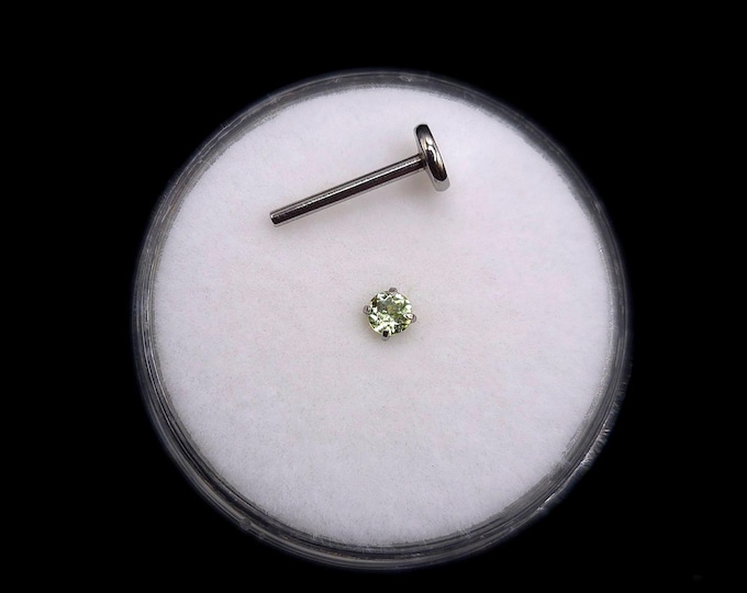 Natural peridot Threaded, flat back, 16g, 18g, stud piercing, surgical steel, 6mm-12mm, Gold plating options available
