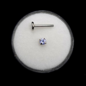 Natural tanzanite threaded flat back piercing, 2-3mm, 6-12mm length, 16g, 18g, tragus stud, labret stud, lip ring, nose ring, earring stud
