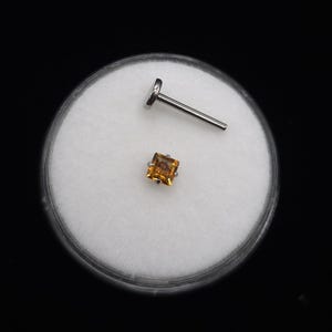 Natural citrine Push pin flat back nose stud piercing, 2.5-3mm 6-12mm length, 16g 18g, tragus stud, labret stud, lip ring, nose ring earring