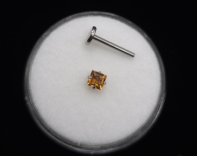Natural citrine, flat back, stud piercing, Titanium, 6mm-12mm