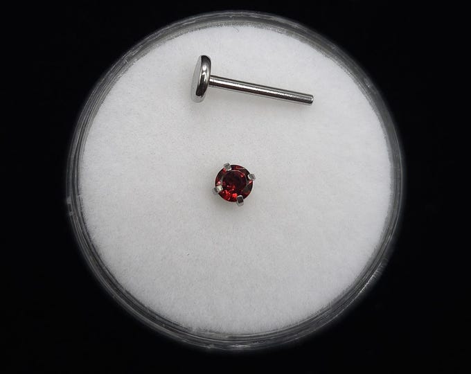 Natural garnet Threaded, flat back, 16g, 18g, stud piercing, surgical steel, 6mm-12mm, Gold plating options available
