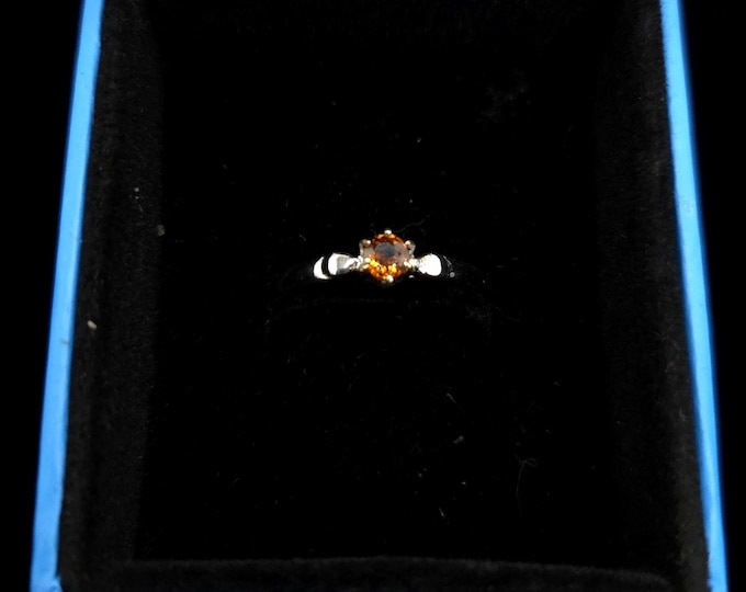 Natural Citrine ring, size 6 1/4, sterling silver, CZ accents, genuine citrine ring, minimalist statement ring, silver ring, round cut