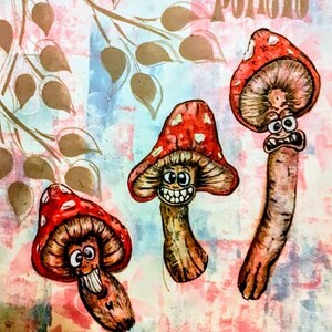 Mixed media mushroom original art print