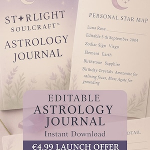 Zodiac Astrology Journal Printable – Birth Chart Self-Care Guide | Star Sign Moon Ritual Planner | Editable Canva PDF
