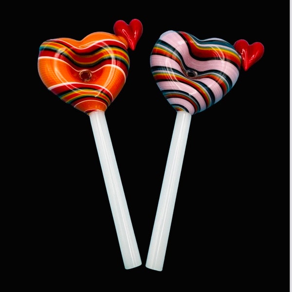 Rainbow Glass Heart Lollipop Pipe