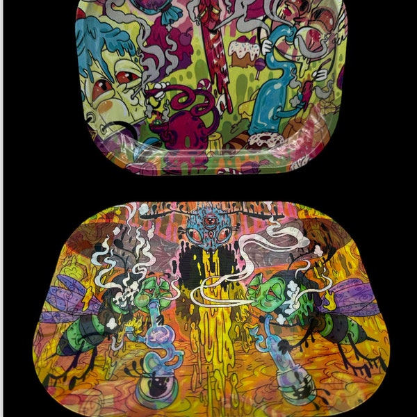 Cartoon Graffiti Rolling Tray with Lenticular Magnetic Lid. Winkies/Possesed Image. Small Tray.
