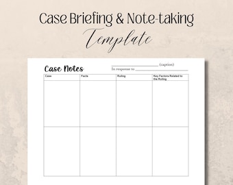 Case Briefing and Case Note-taking Template (Law School, Law Clerks, Externs, Judicial Clerks)