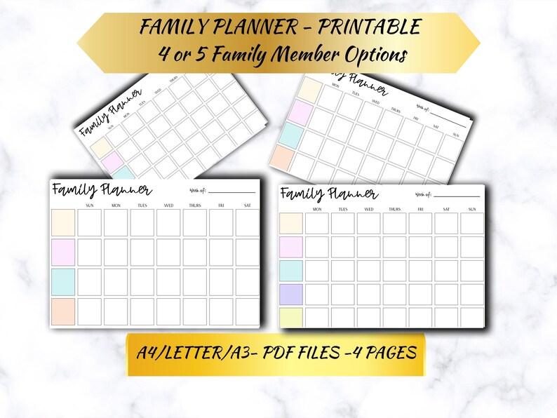 Planner Member Family Planner Printable: Weekly Organizer for 4-5 Members (a4/letter ...