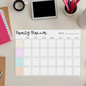Printable Family Planner 4 or 5 Family Members Name column Weekly Organiser Easy Home Print A3 A4 Letter Sizes  PDF Download Week plan print