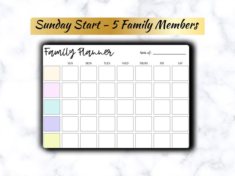 Family Planner Printable: Weekly Organizer for 4-5 Members (a4/letter ...