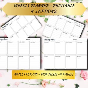 Wochenplaner Set 4 Layouts PDF | A4 A5 Letter Größen | Abschnitt für tägliche Notizen | Minimalistisches Design | Sofort Download