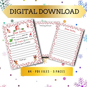 Carta a Papá Noel para imprimir - Actividad navideña para niños - Fácil de imprimir - Paquete "Querido Papá Noel" - Lista de deseos navideños - Descarga instantánea - Tradición