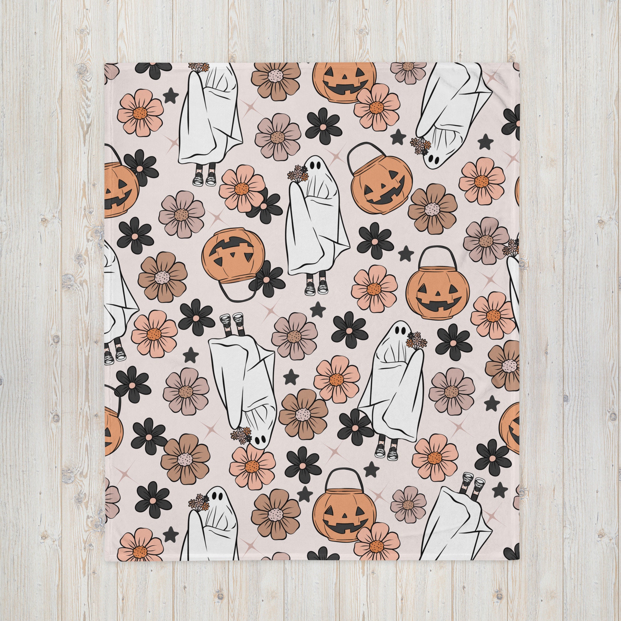 Cute Ghost Halloween Blanket With Pumpkins and Flowers Floral Etsy