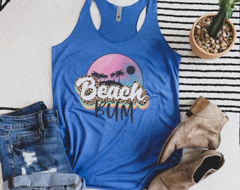 Beach Bum Leopard Print Sunset Women's Racerback Tank, Beach Bum Women's Racerback Tank,Beach Bum Women's Racerback Tank,Racerback Tank