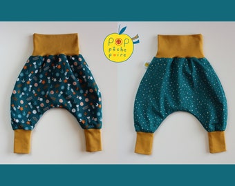 Scalable harem pants child and baby reversible half-season cotton nature theme several prints