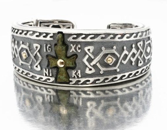 Nouveau 1910 Byzantine Cross Bangle Bracelet - image 1