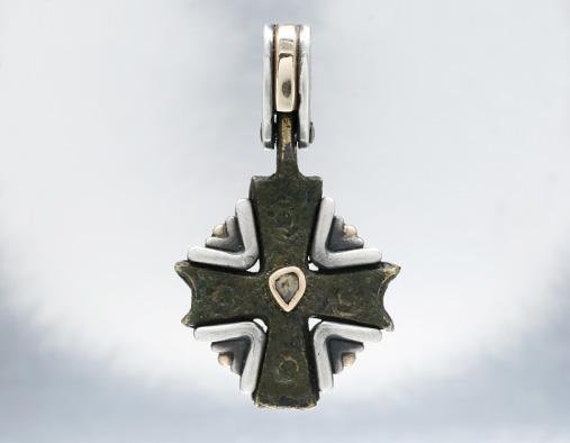 Nouveau 1910 Byzantine Cross Pendant with Rose Cu… - image 1