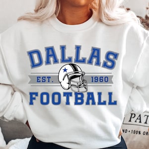 Sudadera de fútbol de Dallas, sudadera de los vaqueros, camiseta de fútbol de Dallas, sudadera de fútbol vintage de Dallas, regalo de fan de Dallas, cuello redondo de Dallas
