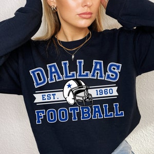 Sudadera de fútbol de Dallas, sudadera de los vaqueros, camiseta de fútbol de Dallas, sudadera de fútbol vintage de Dallas, regalo de fan de Dallas, cuello redondo de Dallas