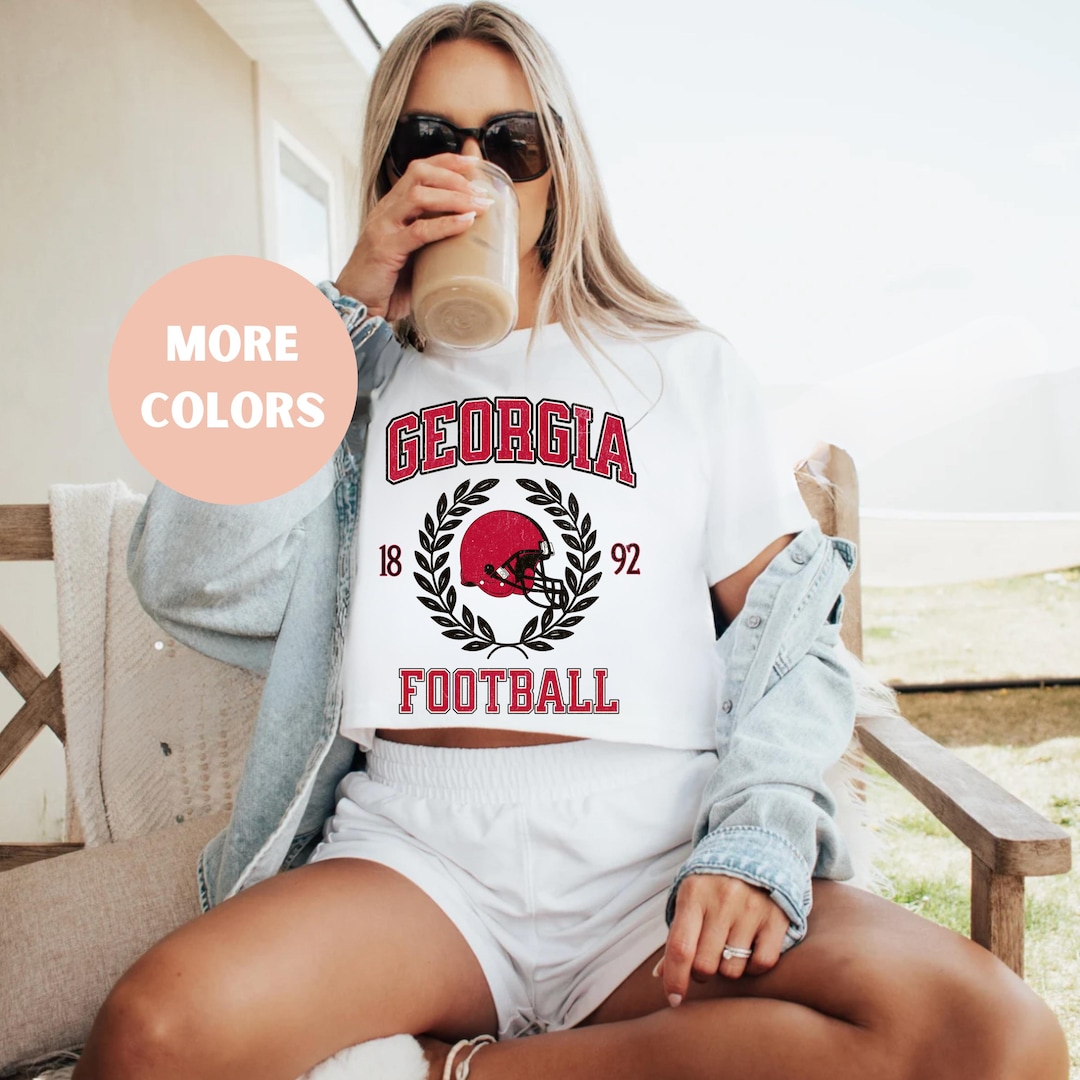 Women's Georgia Bulldogs Groovy Repeat T-Shirt - Team Color Unisex Fit Tee, White, Medium - View #13