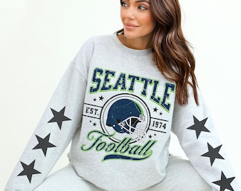 Seattle Football Crewneck, Seahawks Sweatshirt, Vintage Seattle Football Crewneck Sweatshirt, Seattle T-Shirt, Retro Seattle Football