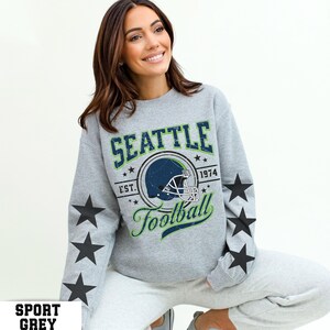 Seattle Football Crewneck, Seahawks Sweatshirt, Vintage Seattle Football Crewneck Sweatshirt, Seattle T-Shirt, Retro Seattle Football image 4