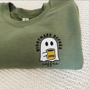 Ghost Coffee Embroidered Sweatshirt, Embroidered Ghost Sweatshirt, Embroidered Halloween Sweatshirt, Ghost with Coffee, Gift for Coffee