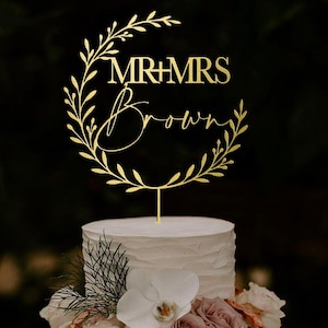 Wedding Cake Topper Wreath/Rustic Cake Topper/Personalized Wedding Cake Topper/Script Cake Topper, Wooden cake topper Initials Monogram-MIM