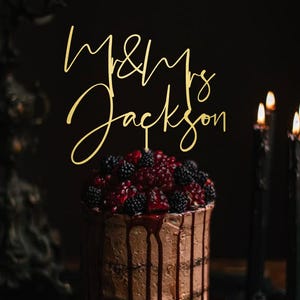 Personalized Wedding Cake Topper / Script Cake Toppers for Wedding / Rustic Wedding Cake Topper / Mr and Mrs Cake Topper / Birthday -MIM