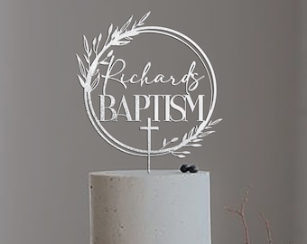 Personalized Baptism Cake Topper With Wreath / Custom Christening Cake Topper / Boho Floral God Bless Cake Topper / First Communion -MIM
