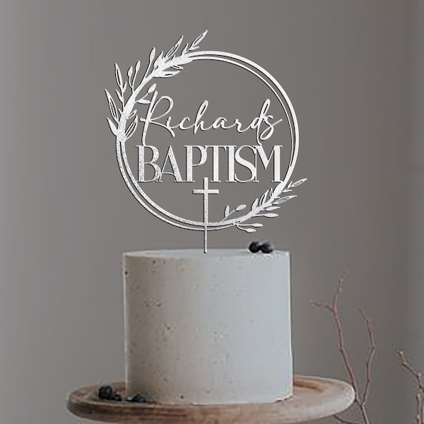 Personalized Baptism Cake Topper With Wreath / Custom Christening Cake Topper / Boho Floral God Bless Cake Topper / First Communion -MIM