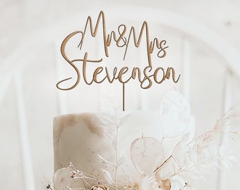 Personalized Wedding Cake Topper / Rustic Wedding Cake Topper / Script Cake Toppers for Wedding / Mr and Mrs Cake Topper /Bridal Shower -MIM